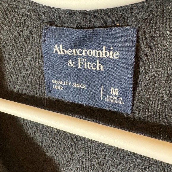 Abercrombie & Fitch Textured Knit Johnny Collar Polo Shirt Black Size Medium - Picture 4 of 7